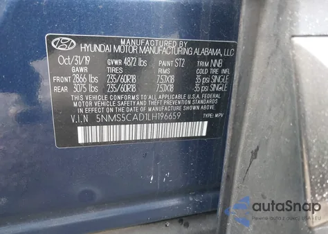 2020 Hyundai Santa Fe Limited from USA, damaged, VIN 5NMS5CAD1LH196659